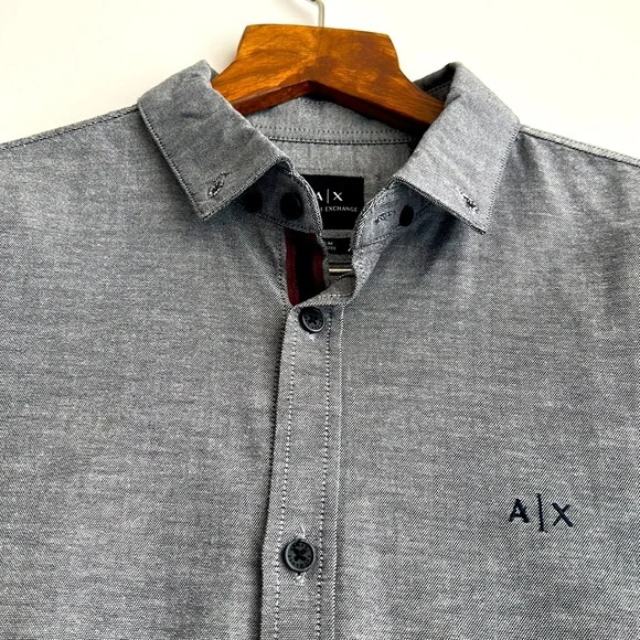 Men’s Armani Exchange Gray Slim Fit Cotton Long Sleeved Button Up Shirt - Picture 9 of 12
